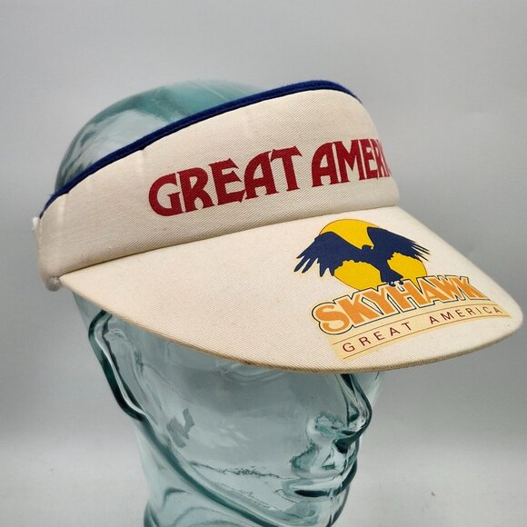 Vintage Great America Skyhawk Theme Park Visor Hat Beige Marriots Paramounts - Picture 3 of 8